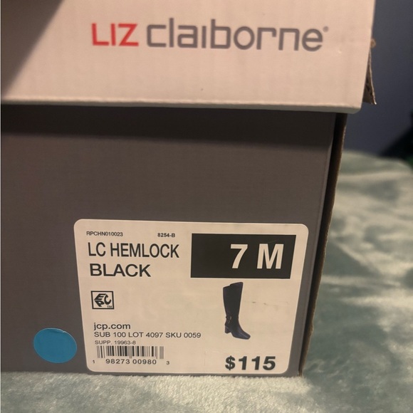 NWT and box Liz Claiborne LC Hemlock tall boots. Black. 7 medium memory foam - Picture 3 of 7
